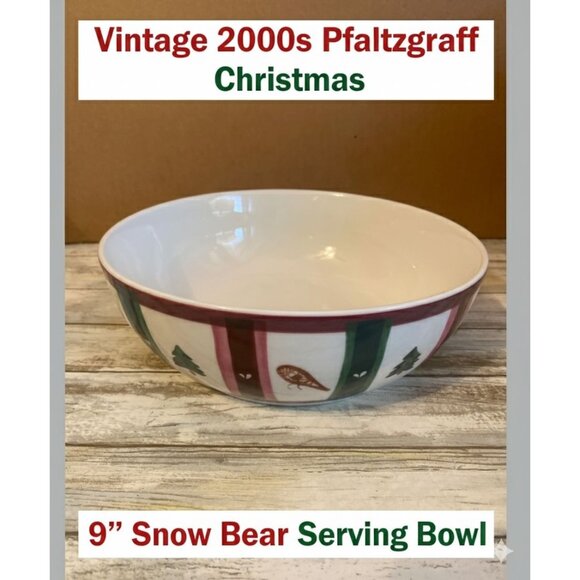 Y2K Retro Pfaltzgraff Snow Bear 9” Serving Bowl – Christmas Holiday Stoneware, G - Picture 1 of 7